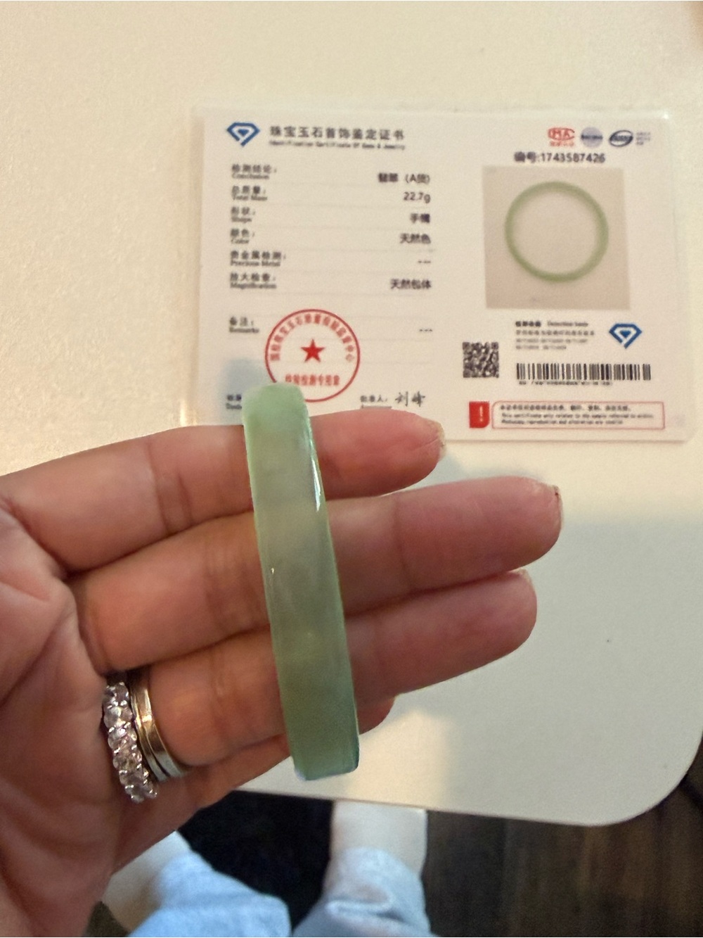 Translucent Light Green Jadeite Bangle Bracelet - Picture 3 of 4